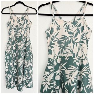 Pact Botanical Leaves Jersey Knit Green White Dress, S